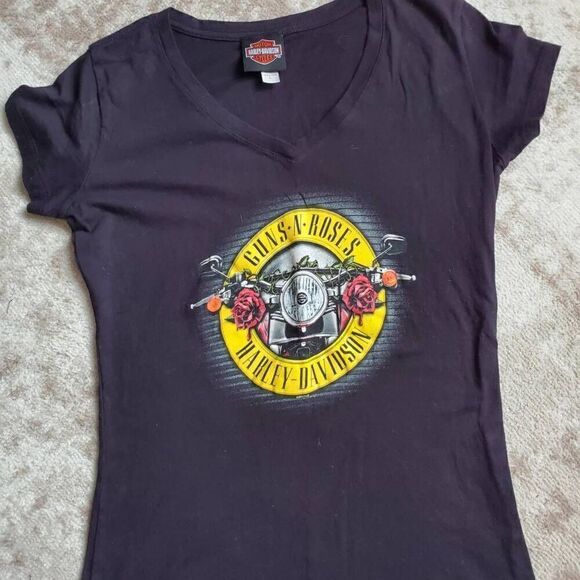 Harley-Davidson Guns And Roses South Bend Black Tshirt Womens SZ L - Picture 3 of 6